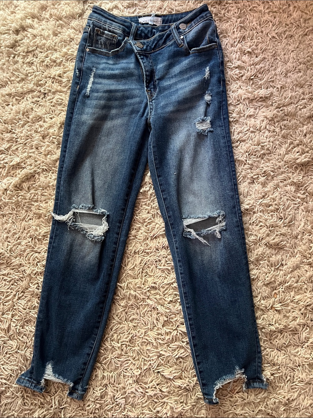 Risen Crossover Distressed Girlfriend Jeans